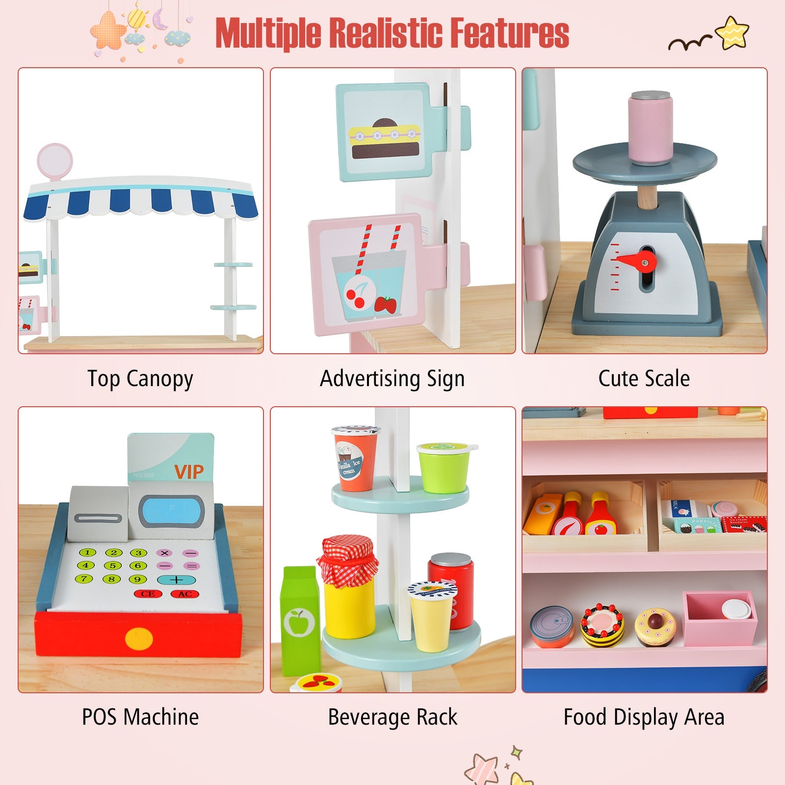 Toy Cart Play Set with POS Machine and Lovely Scale