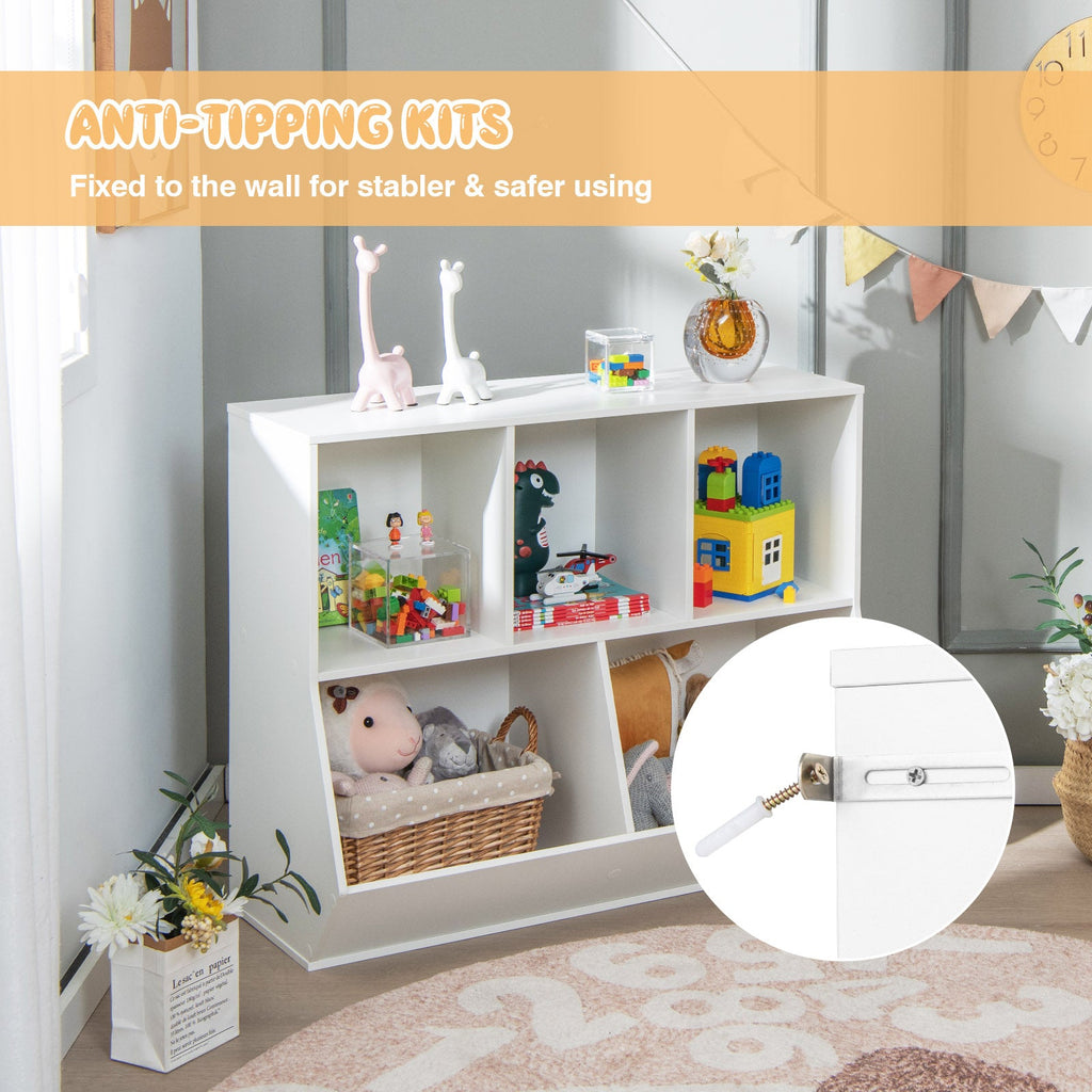 5-Cube Wooden Kids Toy Storage Organizer with Anti-Tipping Kits-White