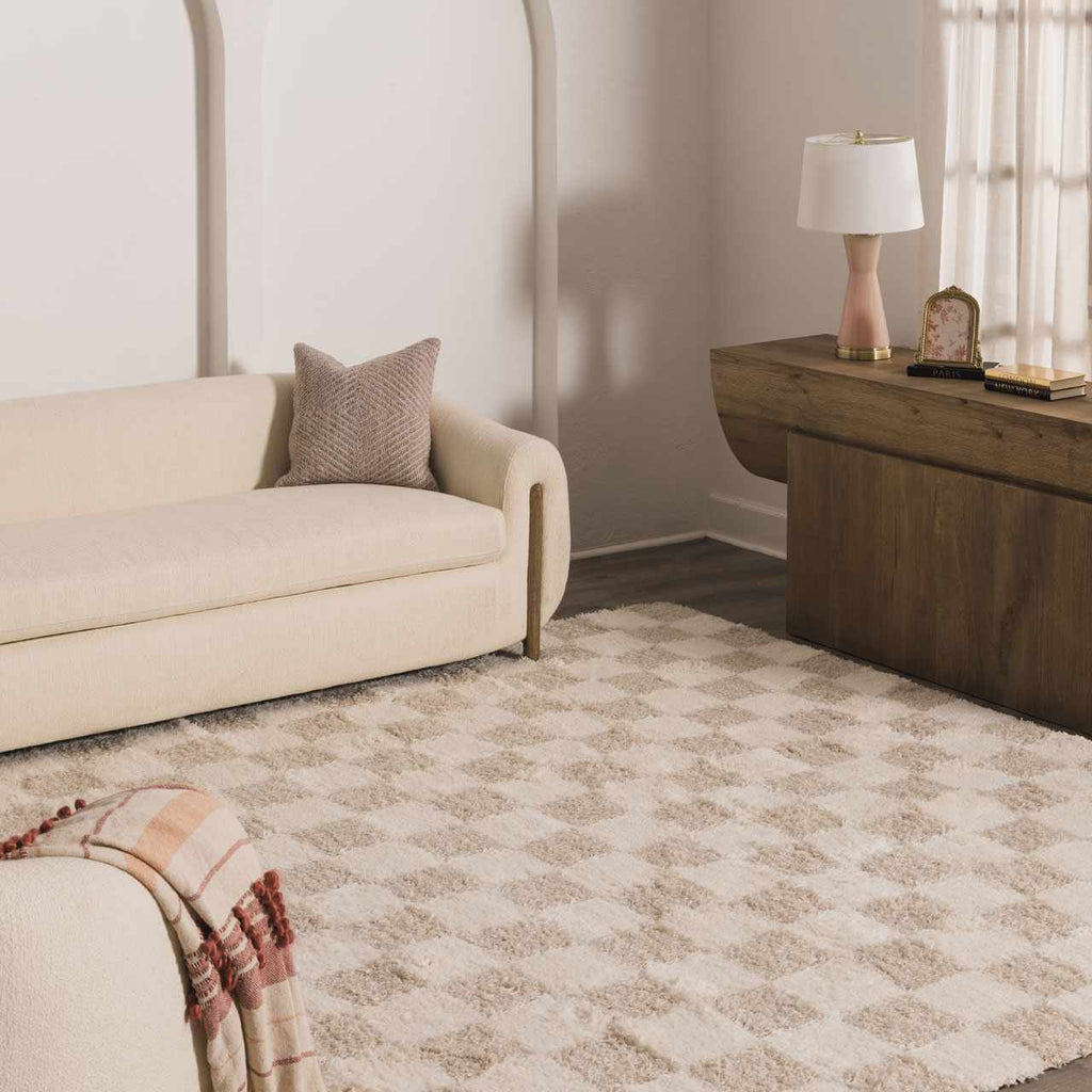 Atira Light Brown Checkered Area Rug