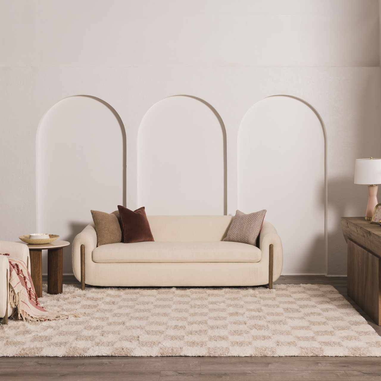 Atira Light Brown Checkered Area Rug