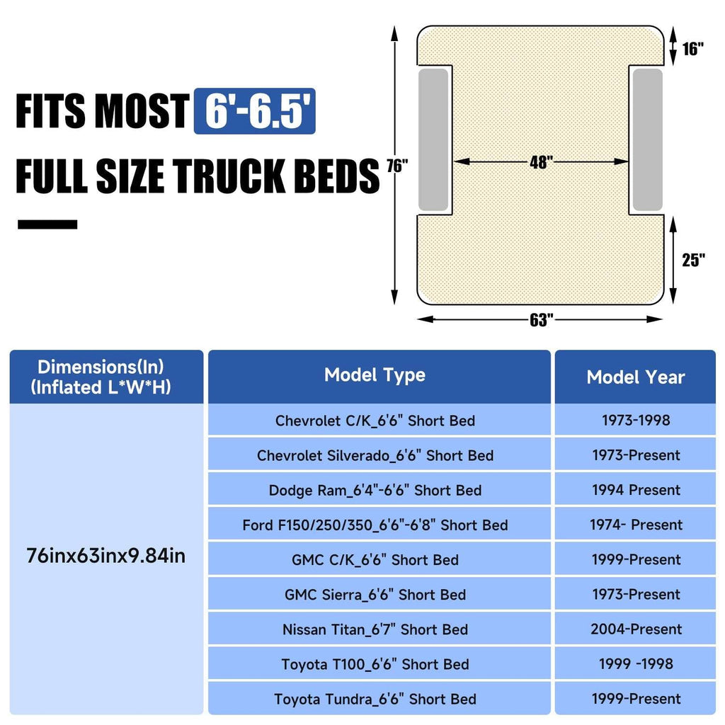 DikaSun 6.0-6.5 FT Full Size Pickup Truck Bed Air Mattress,Grey