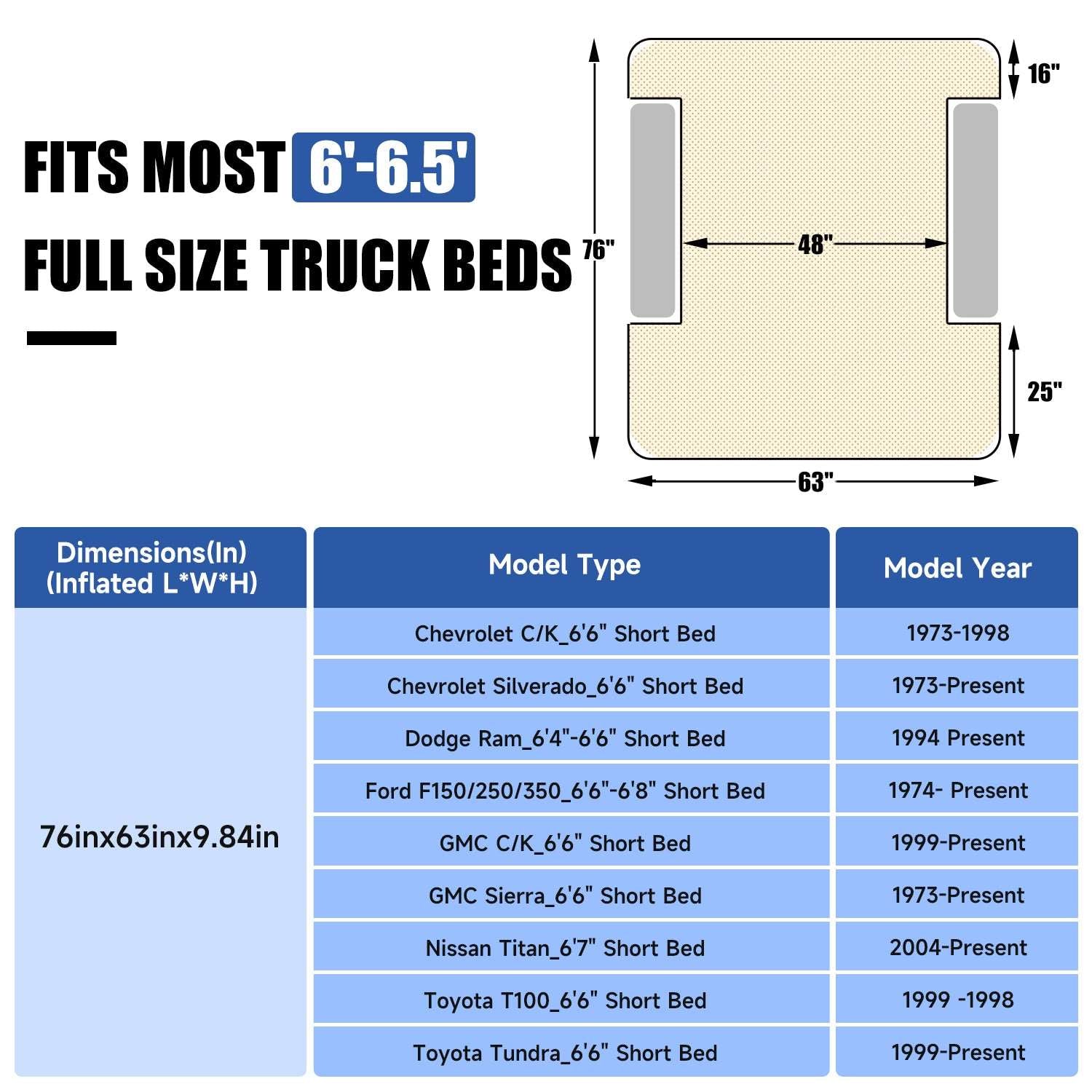 5.5-6.5ft Full Size Truck Bed Air Mattress Red