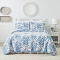 King size 3 Piece Bed-in-a-Bag Reversible Blue White Floral Cotton Quilt Set