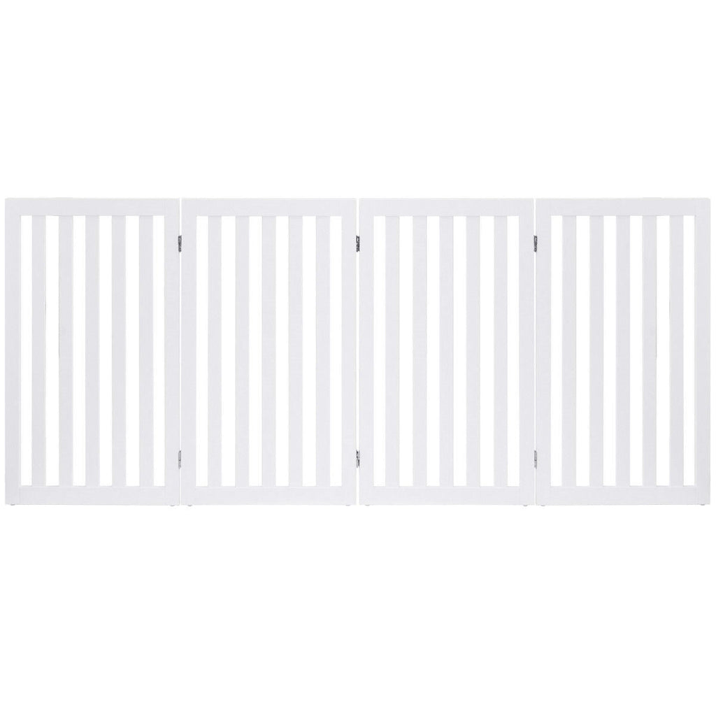 Folding 4-Panel Dog Gate Pet Fence in White Wood Finish