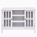 White Wood 43-inch TV Stand with Glass Panel Doors