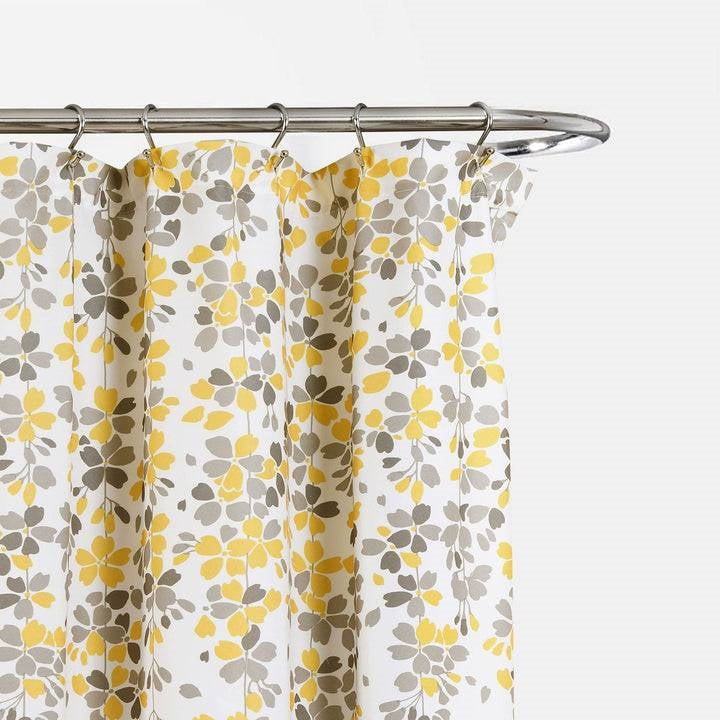 72-inch Off-White Beige Cream Yellow Grey Floral Vines Flowers Shower Curtain