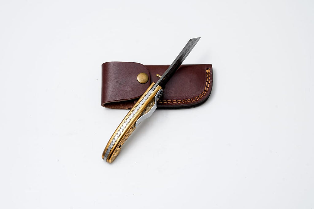 B. Titan Golden Eagle Pocket Knife - Raindrop Damascus folding blade/ EDC/ Hand engraved TF-087