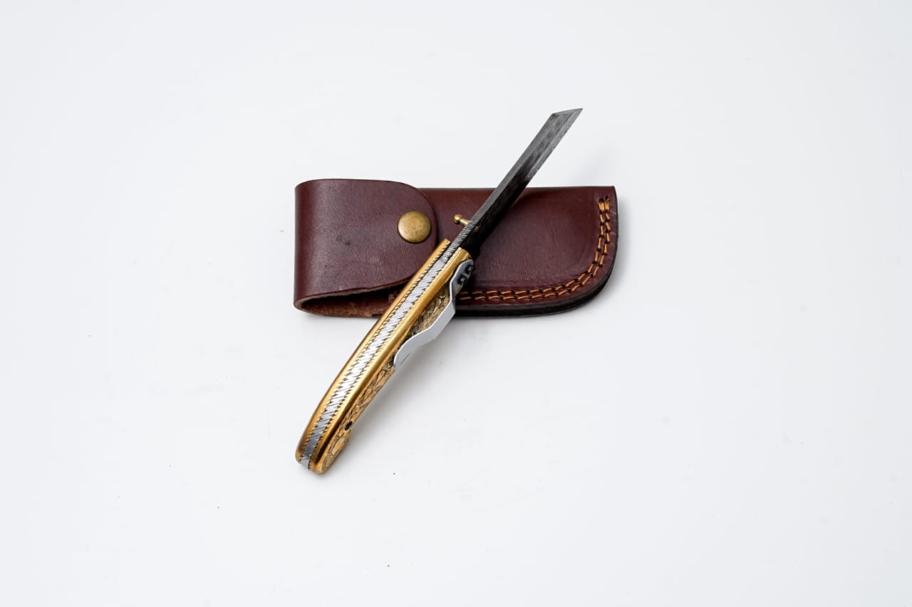 B. Titan Golden Eagle Pocket Knife - Raindrop Damascus folding blade/ EDC/ Hand engraved TF-087