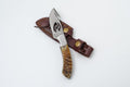 Wire-Cut Damascus Guthook Knife with Ram Horn Handle - TK-418