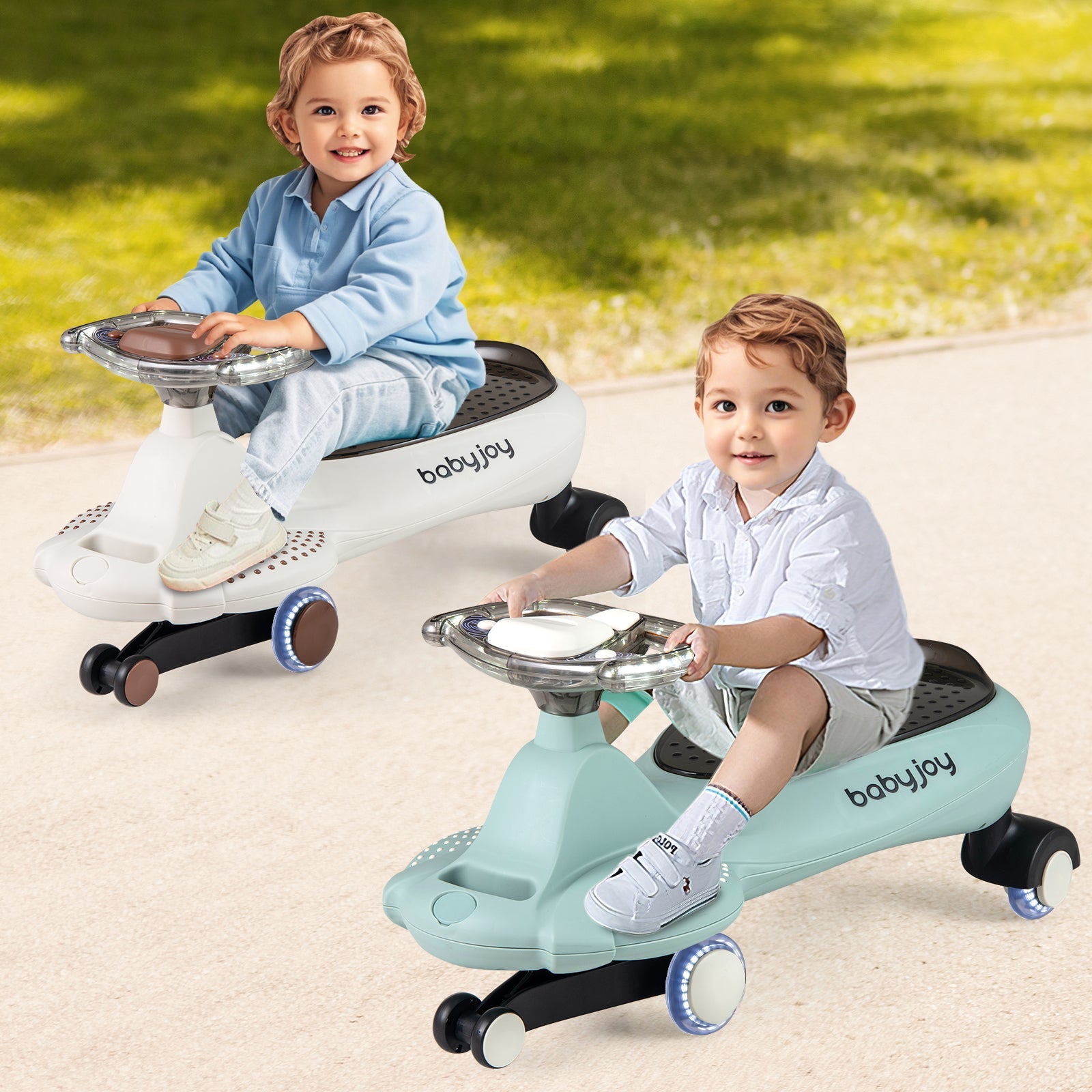 Wiggle Car with Hauling Rope Ride on Toy with Under-Seat Storage-Green