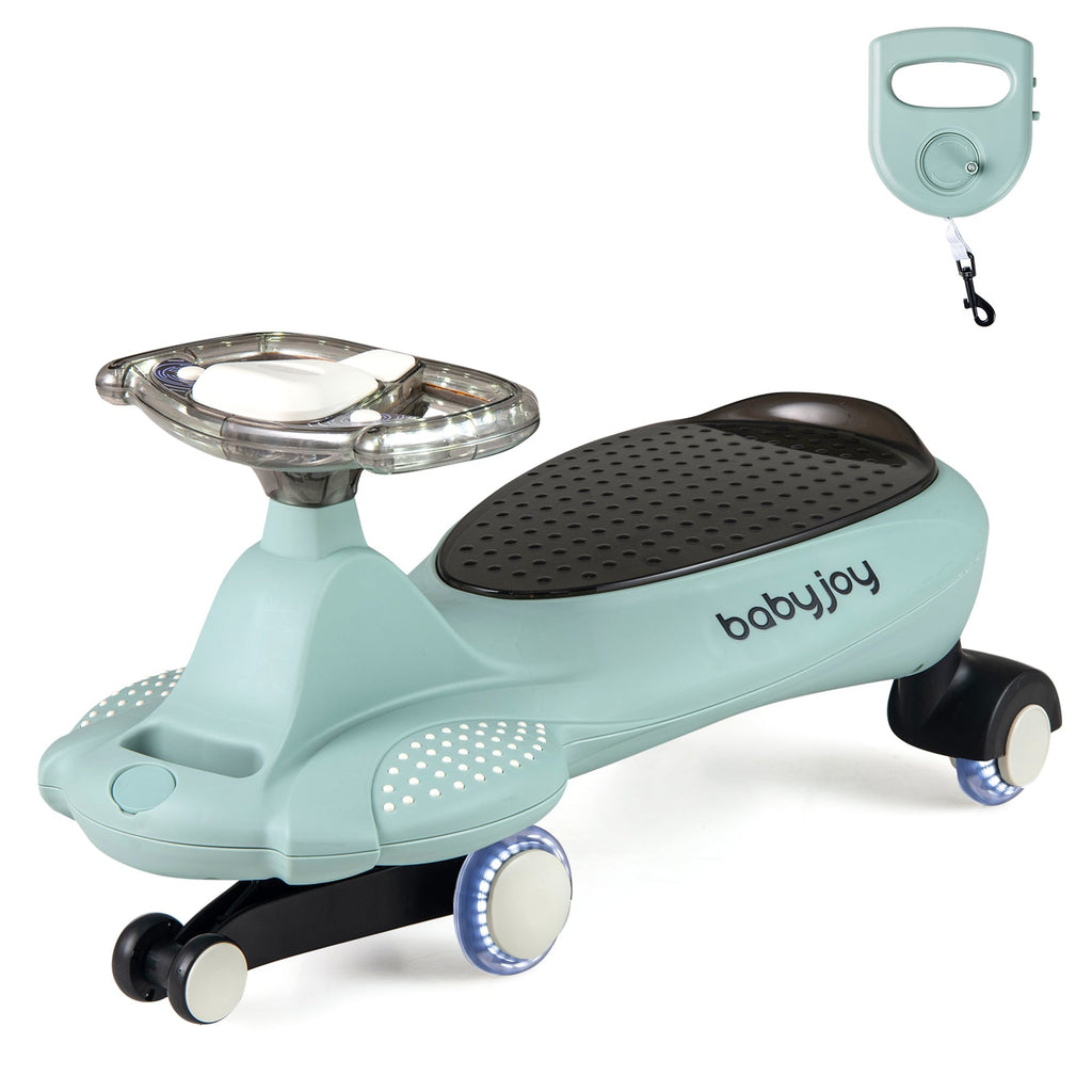Wiggle Car with Hauling Rope Ride on Toy with Under-Seat Storage-Green