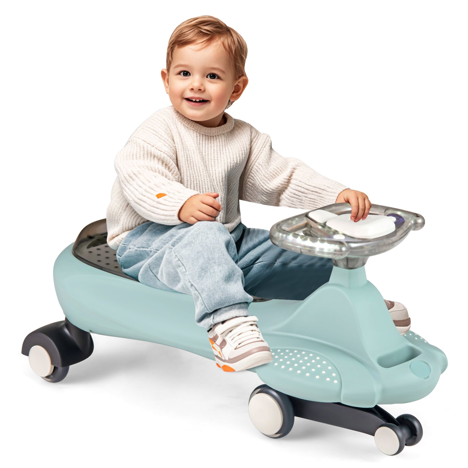 Wiggle Car with Hauling Rope Ride on Toy with Under-Seat Storage-Green