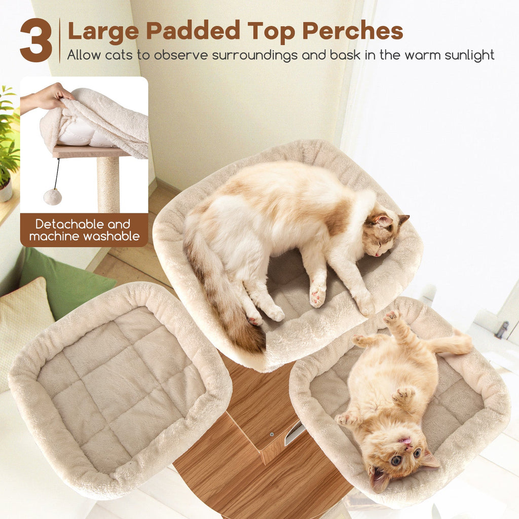 68 Inch Tall Cat Tree with 3 Padded Perches Condo and Sisal Scratching Posts-Natural