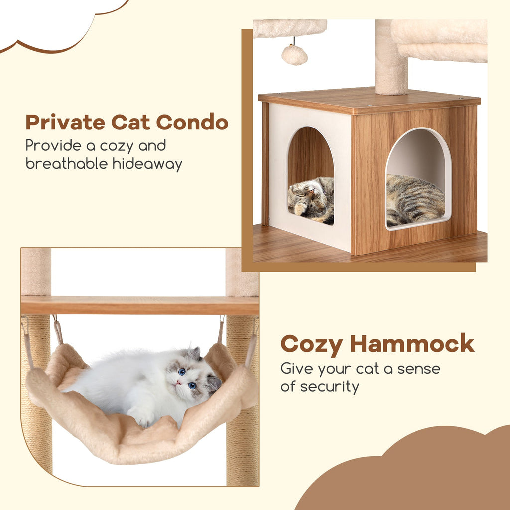 68 Inch Tall Cat Tree with 3 Padded Perches Condo and Sisal Scratching Posts-Natural