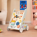Wooden Baby Walker Push and Pull Learning Activity Center with Wheels for Toddlers 1+ Years Old-Green