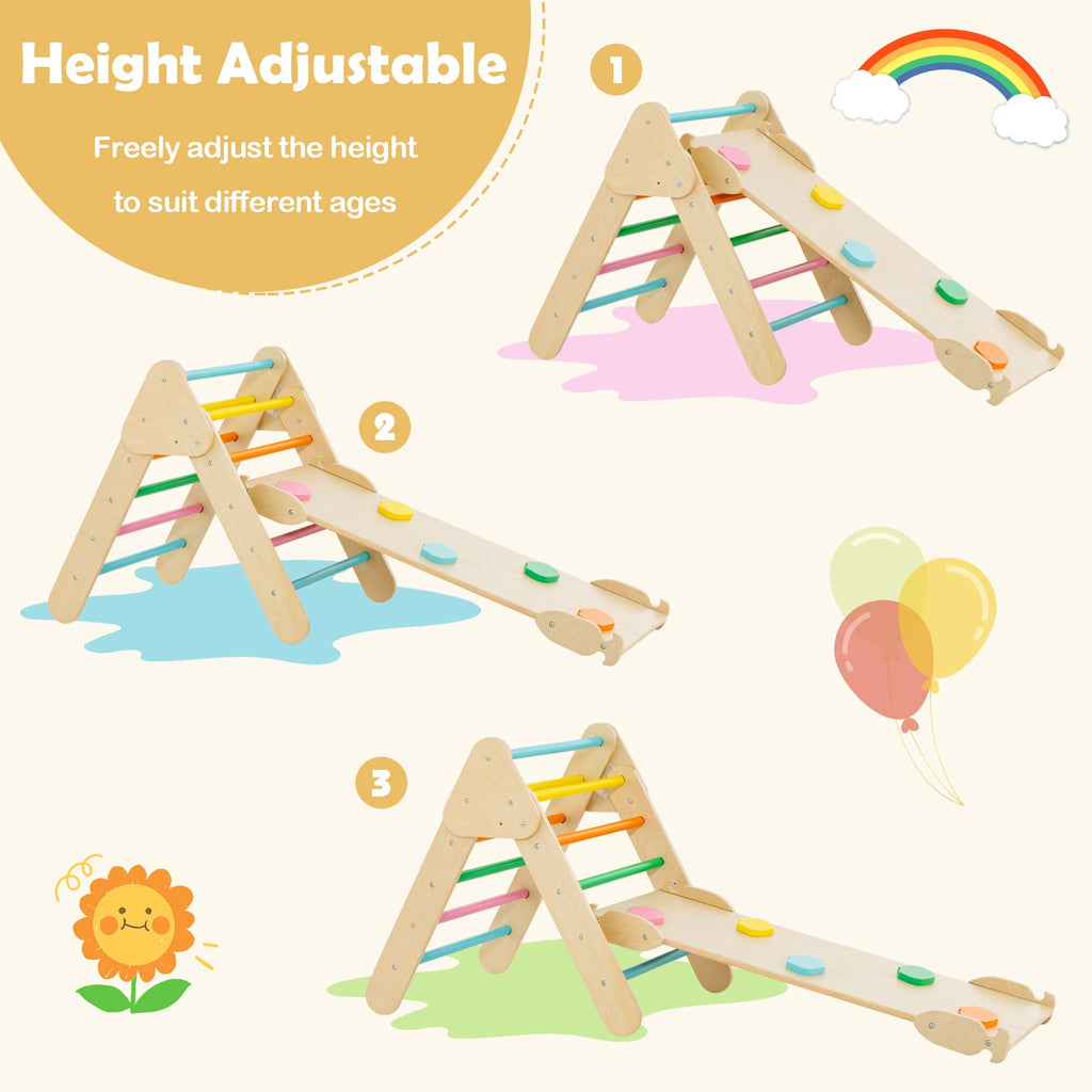 5-in-1 Wooden Kids Climber Toys with Triangle Arch Ramp-Multicolor