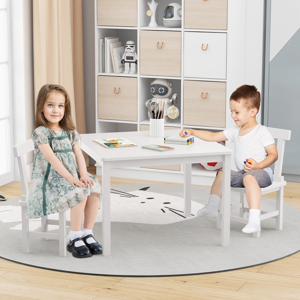 Wooden Kids Table and 2 Chairs Set with Anti-slip Foot Pads-White