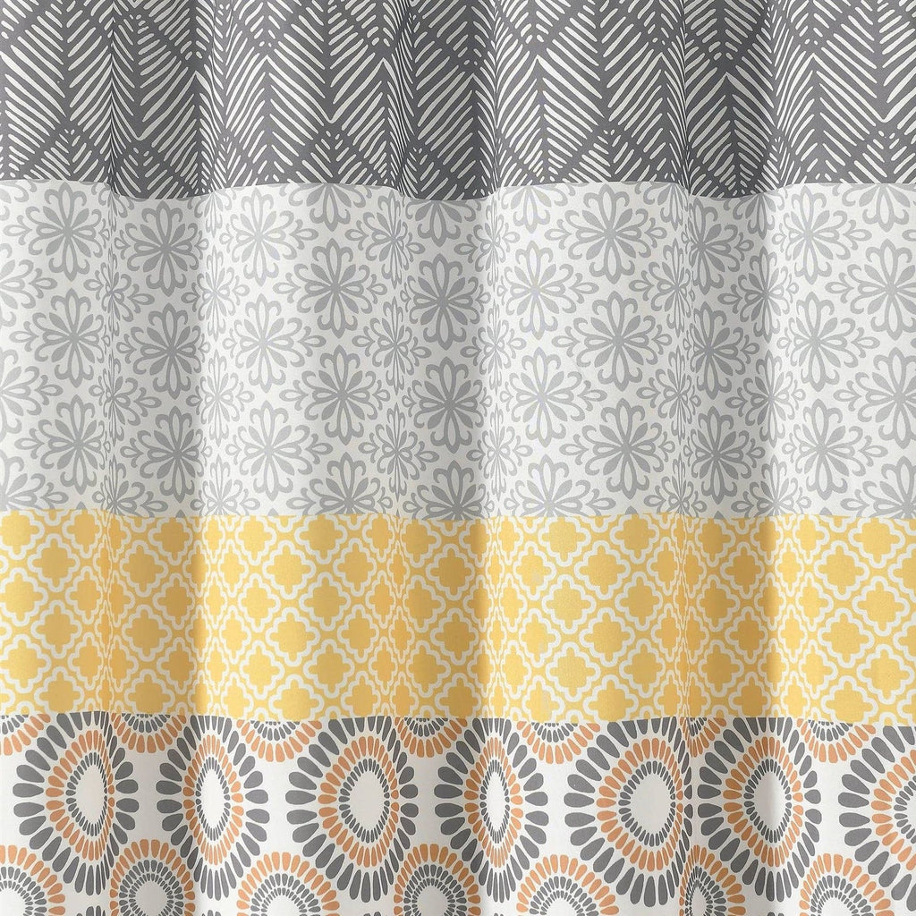 72-in. Yellow Black White Grey Floral Damask Boho Polyester Shower Curtain