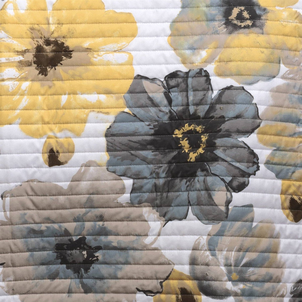 Full/Queen White Yellow Grey Flowers Lightweight Polyester Microfiber Quilt Set