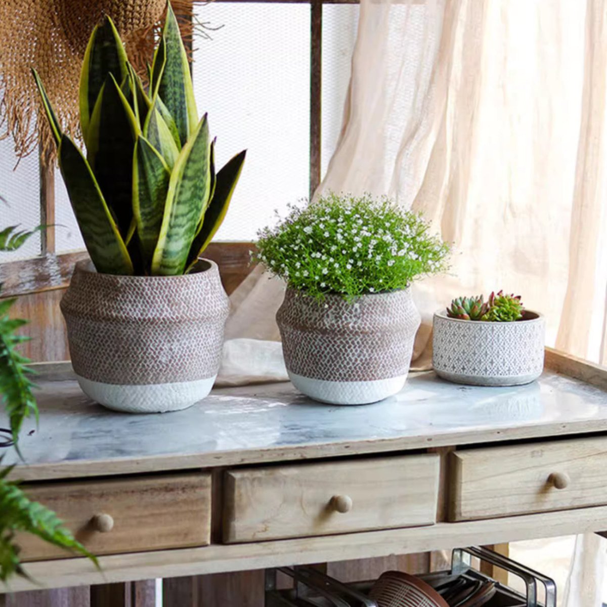Boho Straw-Look Flower Planter