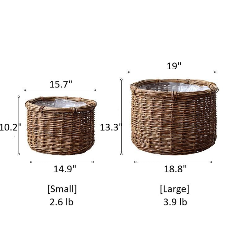 Rustic Round Wicker Planter with Liner