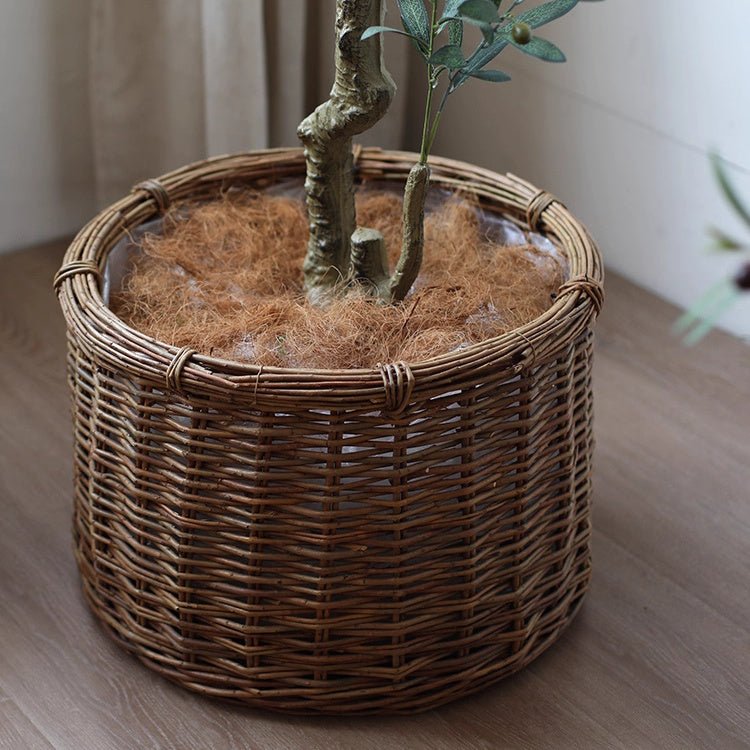 Rustic Round Wicker Planter with Liner