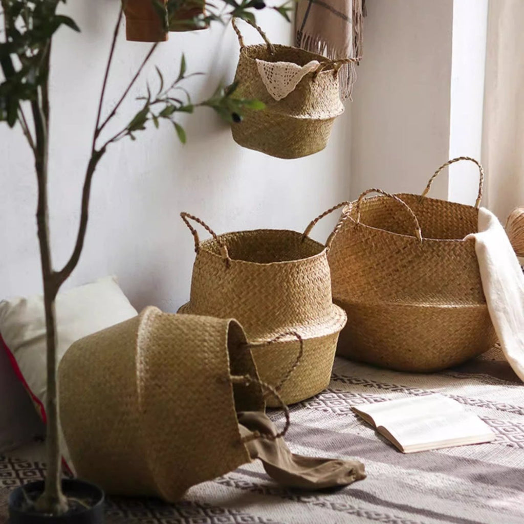 Foldable Seagrass Belly Basket with Handles