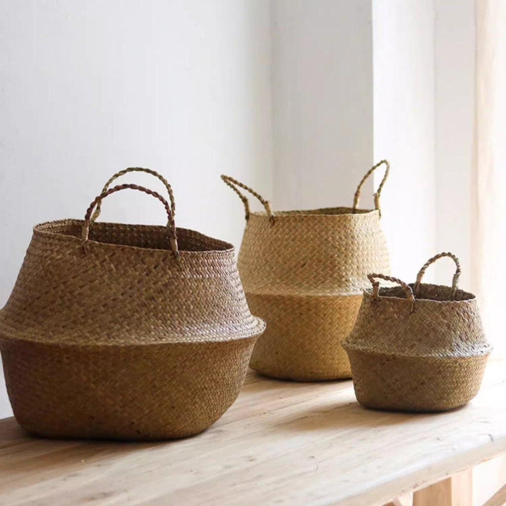 Foldable Seagrass Belly Basket with Handles