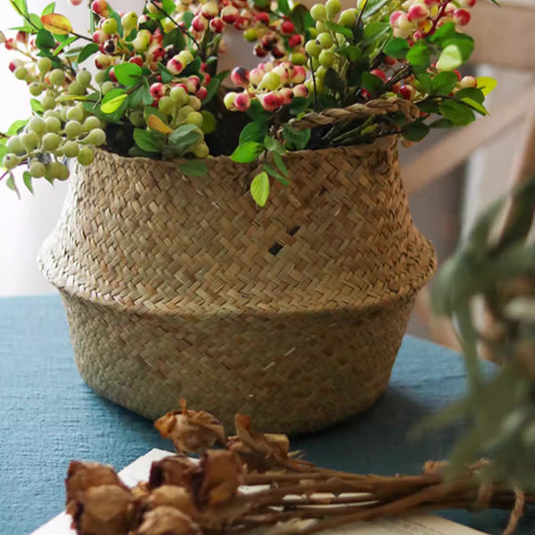 Foldable Seagrass Belly Basket with Handles