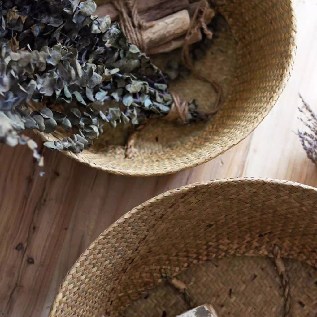 Foldable Seagrass Belly Basket with Handles