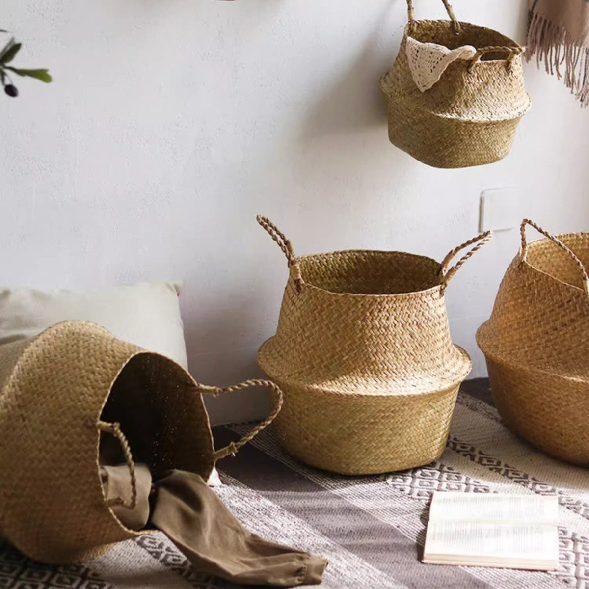 Foldable Seagrass Belly Basket with Handles