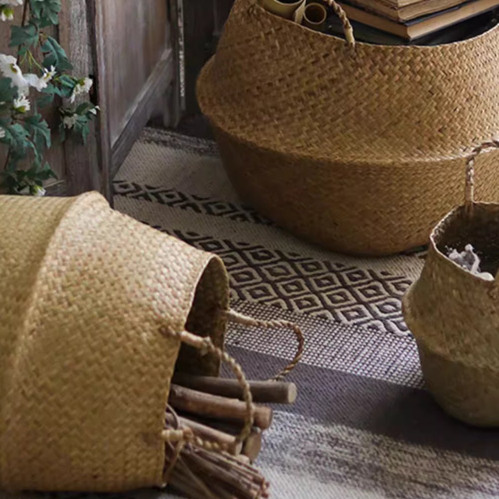Foldable Seagrass Belly Basket with Handles