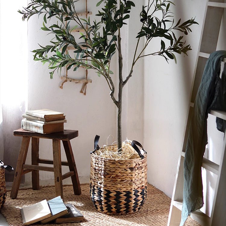 Two-Tone Basket Planter with Leather Handles