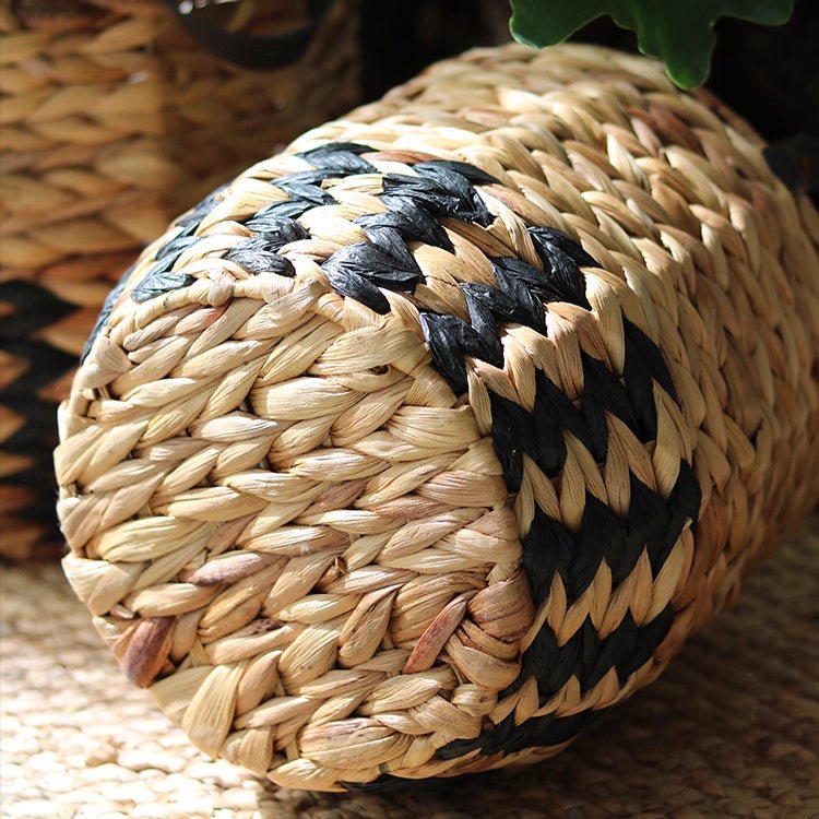 Two-Tone Basket Planter with Leather Handles