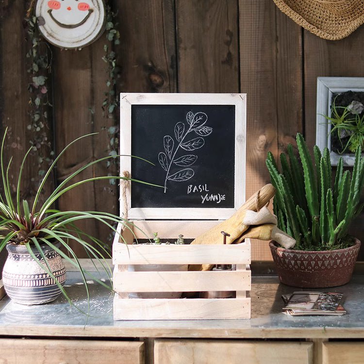 Rustic Wooden Storage Crate with Chalkboard Lid