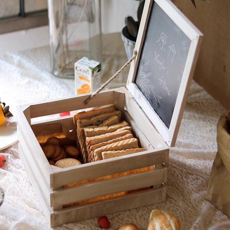 Rustic Wooden Storage Crate with Chalkboard Lid