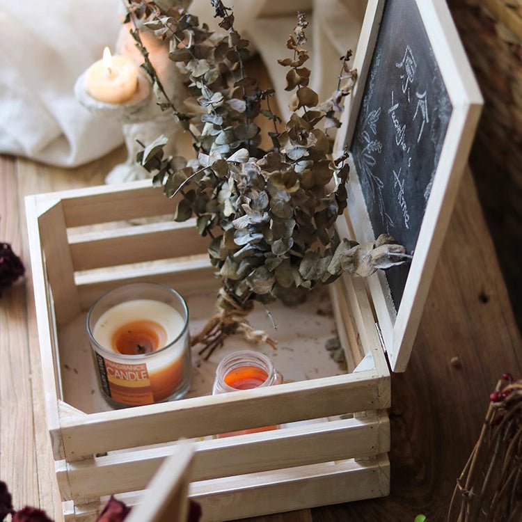 Rustic Wooden Storage Crate with Chalkboard Lid