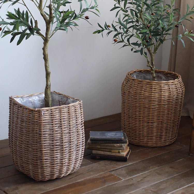 Natural Wicker Floor Planter Basket with Liner