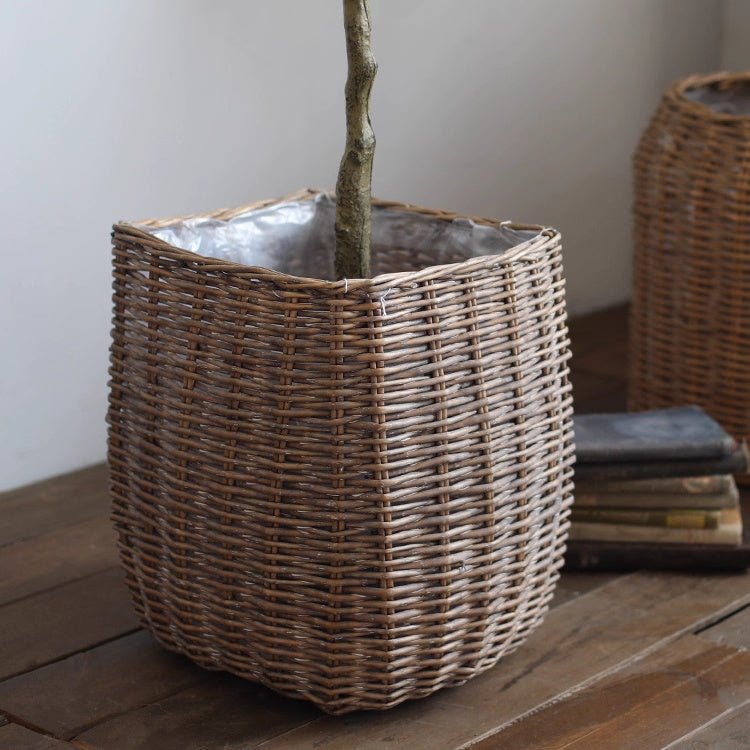 Natural Wicker Floor Planter Basket with Liner