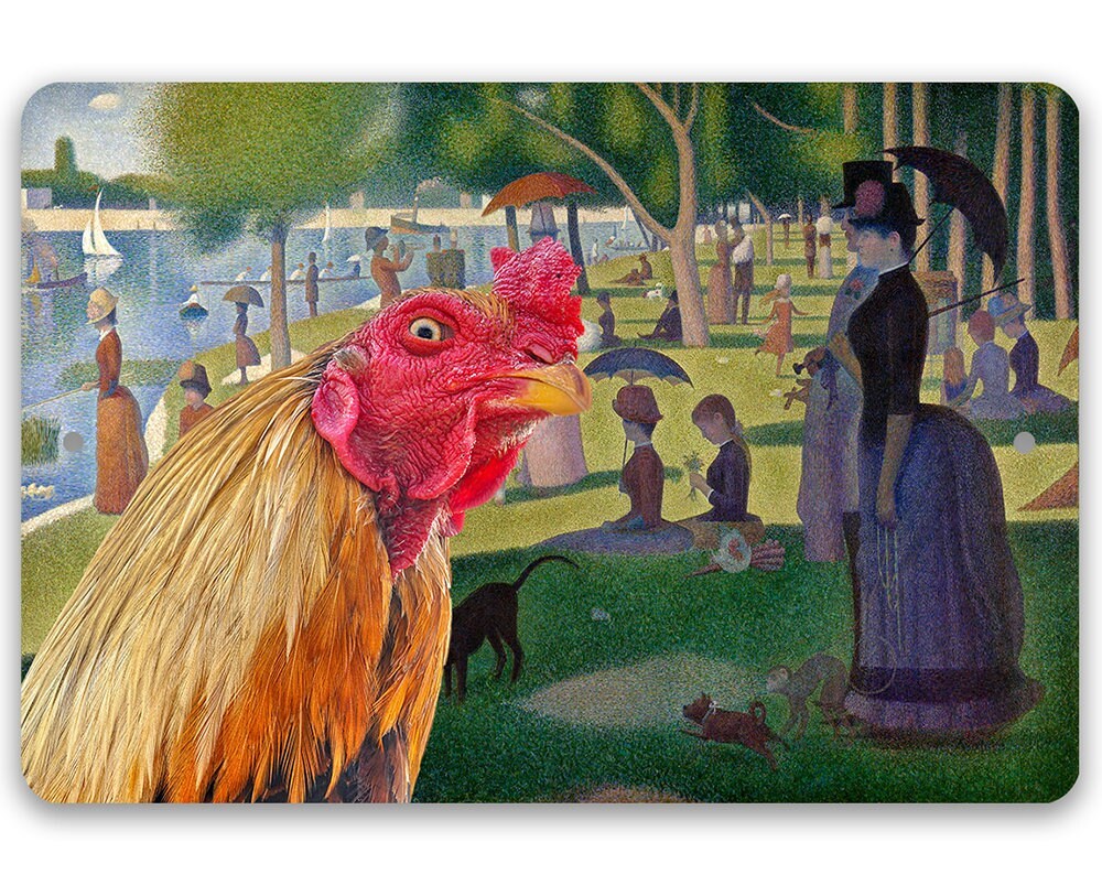 A Sunday Afternoon on the Island of La Grande Painting - Interrupted Rooster - Metal Sign