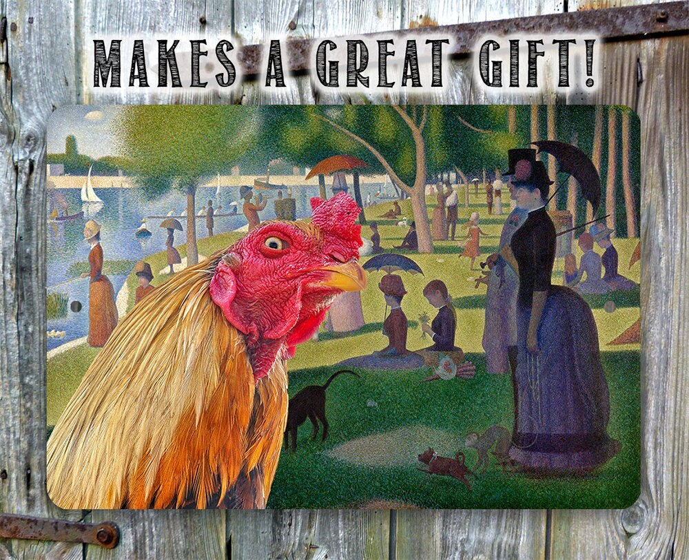 A Sunday Afternoon on the Island of La Grande Painting - Interrupted Rooster - Metal Sign