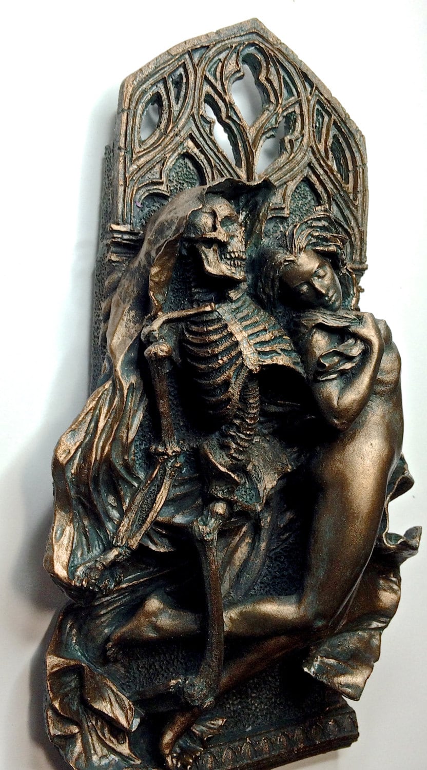 Death and the Maiden Wall Plaque, Half Scale Resin Sculpture | Gothic Medieval Wall Art |  Classical Death Statue for Gothic Home Decor