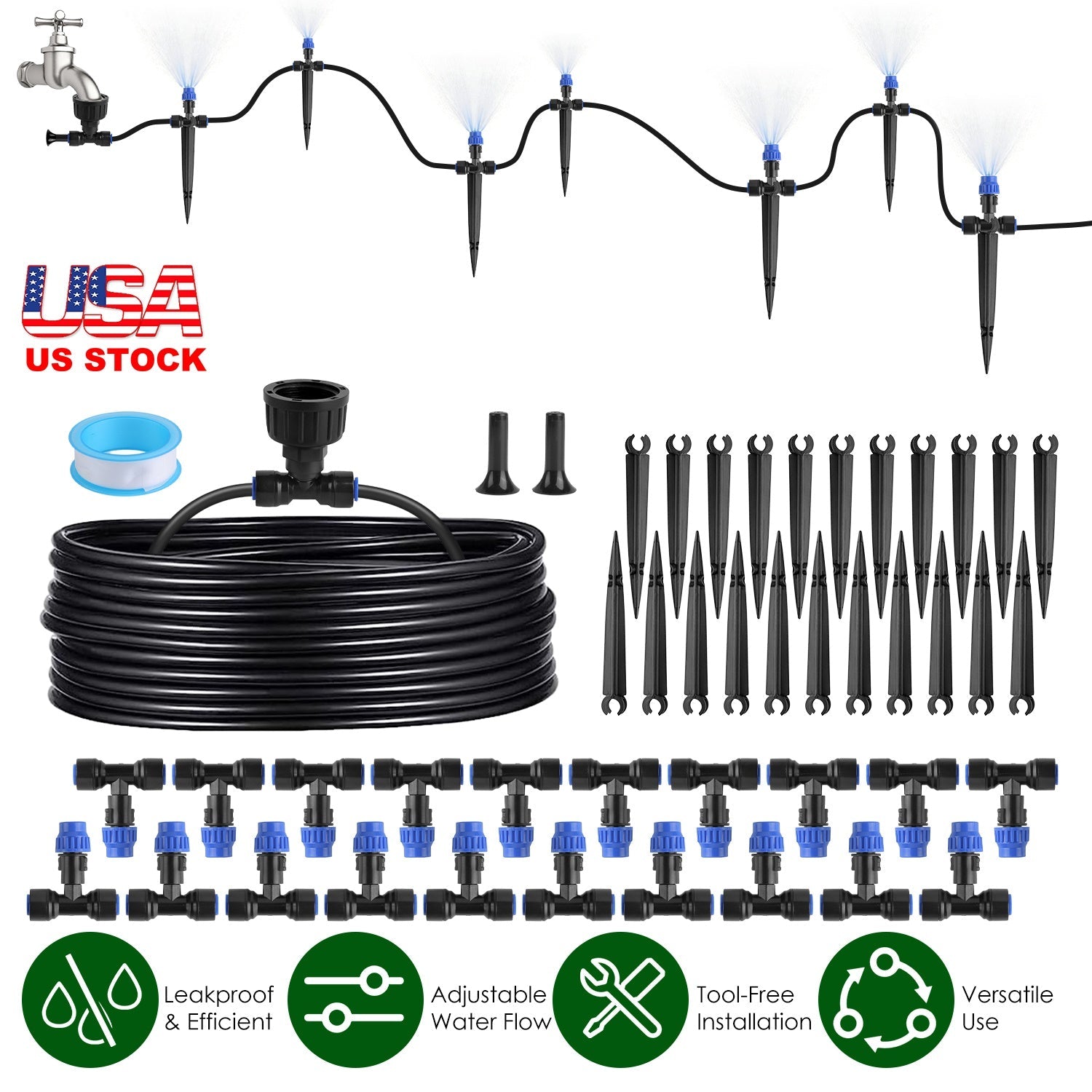 75FT Mist Drip Irrigation System with Adjustable Misting Nozzle Quick Connect Automatic Garden Watering System for Garden Lawn Patio Flower Bed