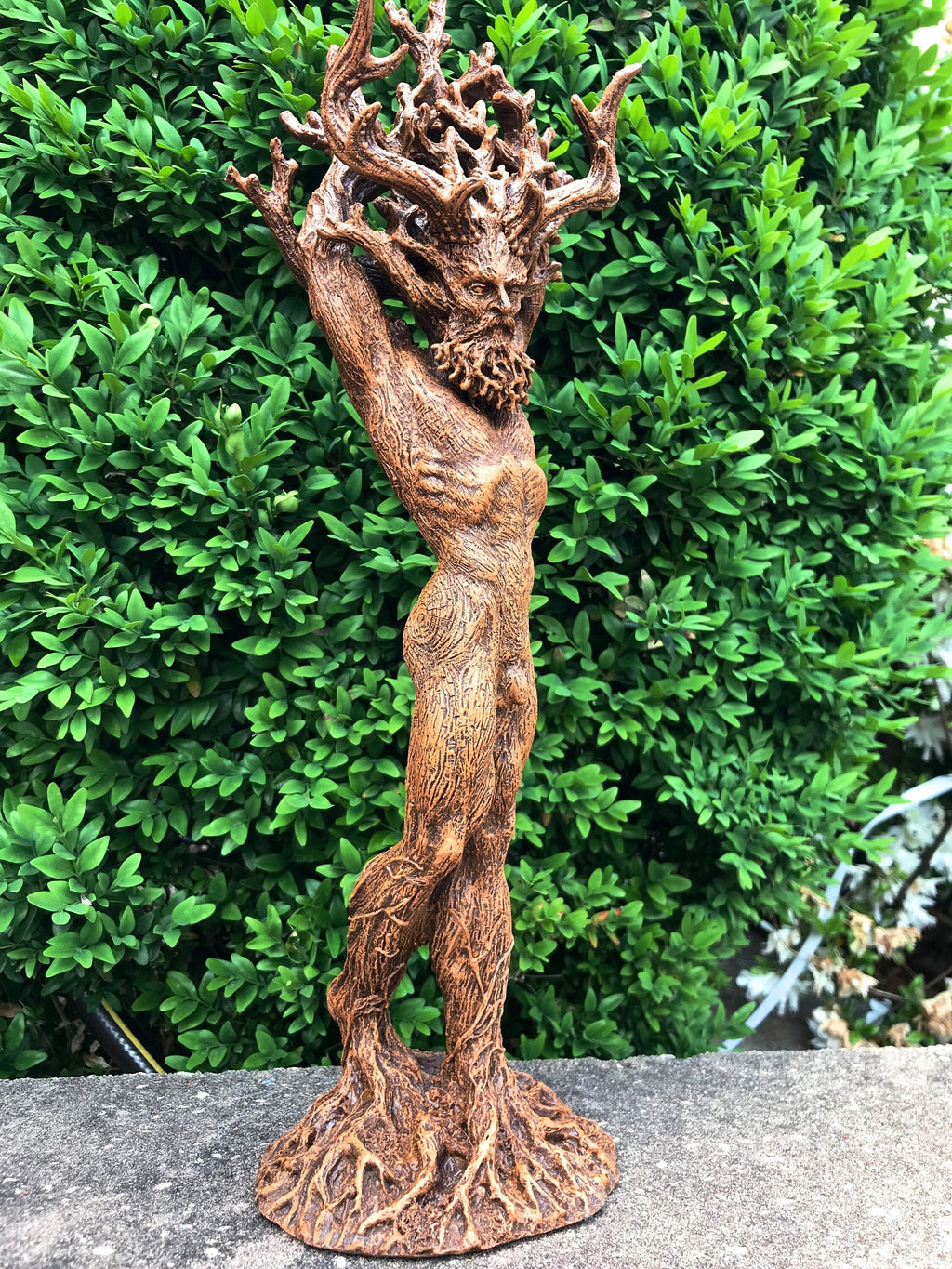 Green Man/ Cernunnos Hand Painted Resin Sculpture | Mythical Forest Creature Figurine | 15” Woodland God Altar Statue for Nature Lovers