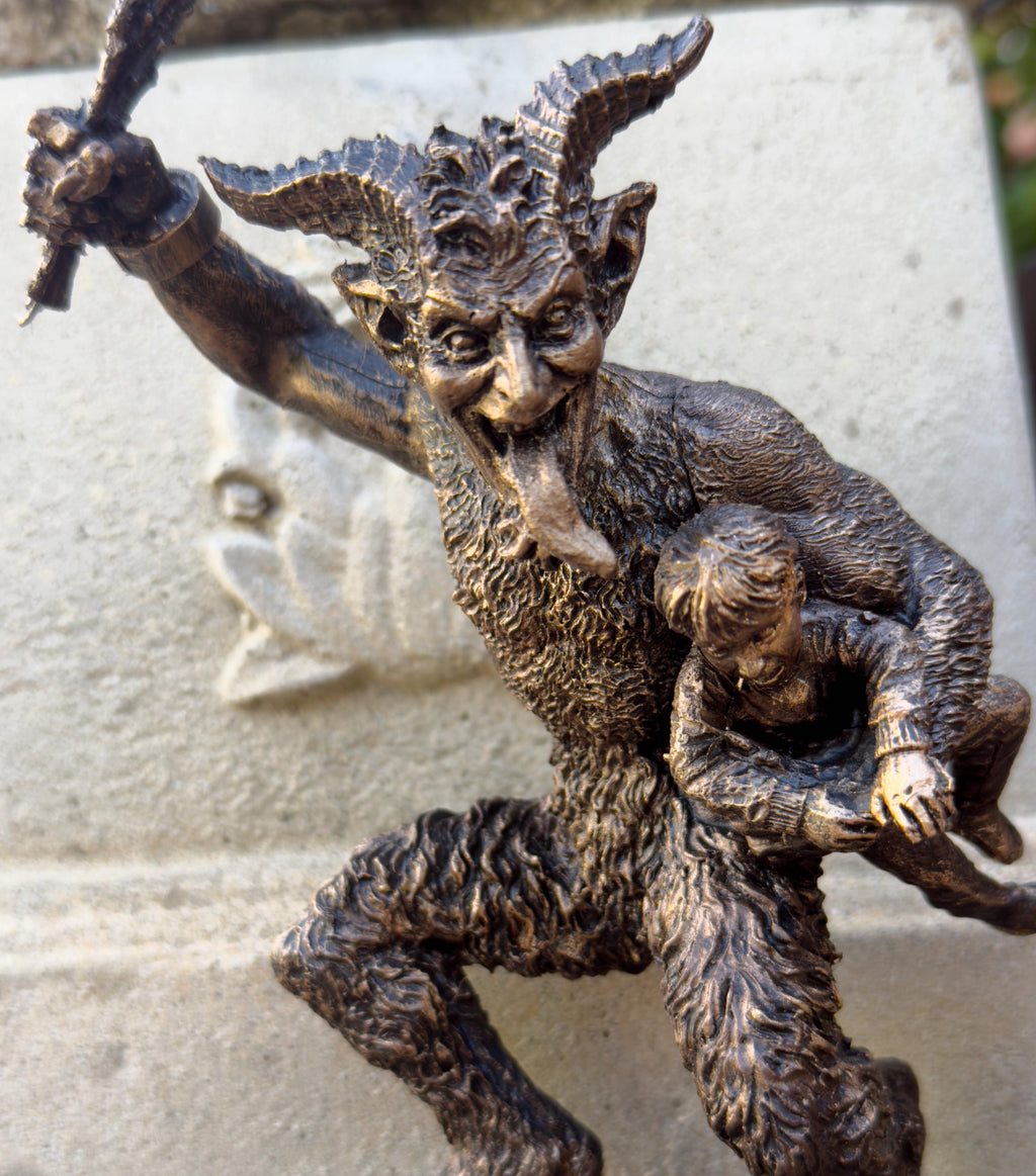 Krampus II Statue, Hand Painted Resin Bronze Finish | Mythical Creature Figurine | Unique Dark Christmas Demon, Gothic Folklore Decor
