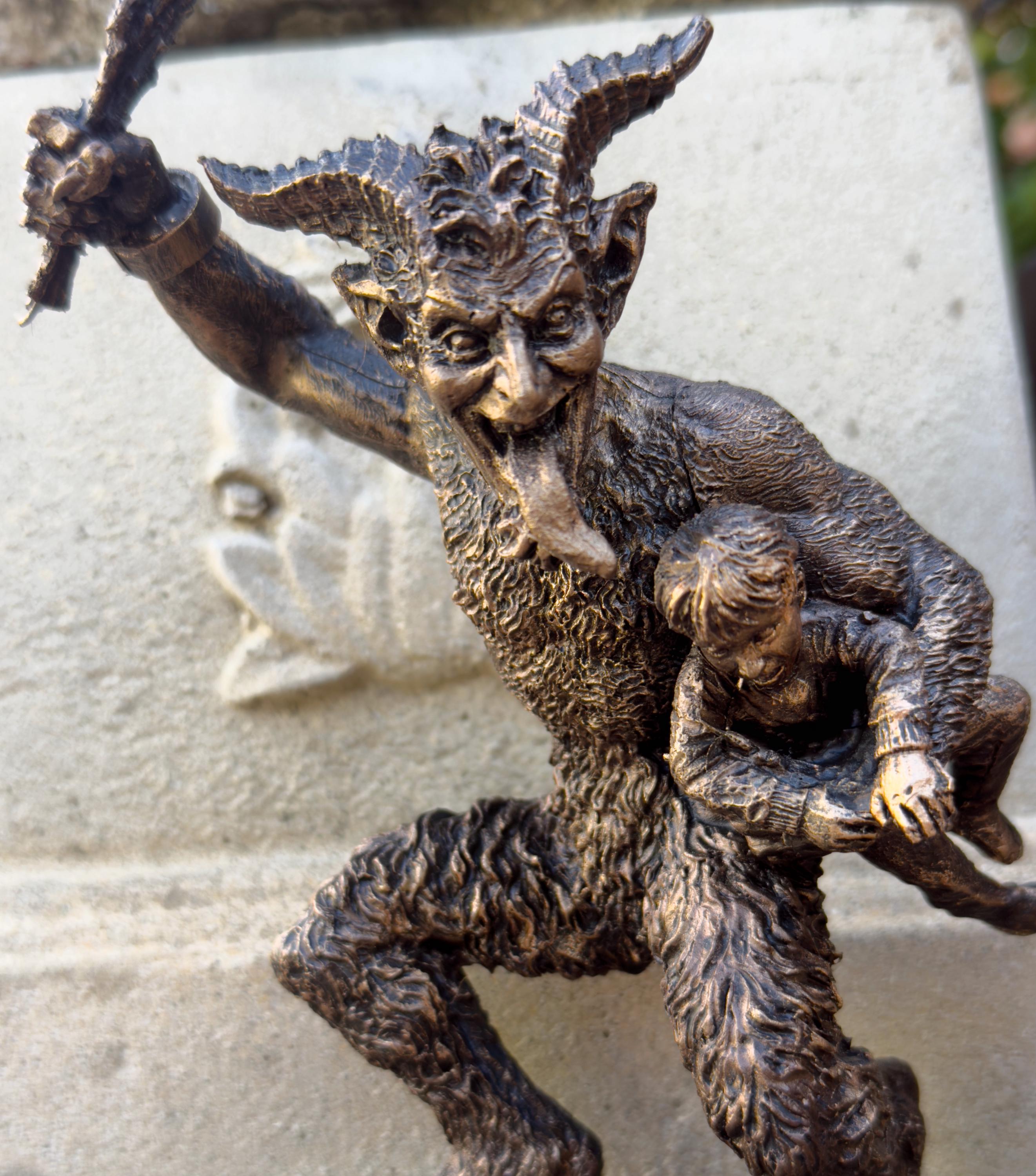 Krampus II Statue, Hand Painted Resin Bronze Finish | Mythical Creature Figurine | Unique Dark Christmas Demon, Gothic Folklore Decor