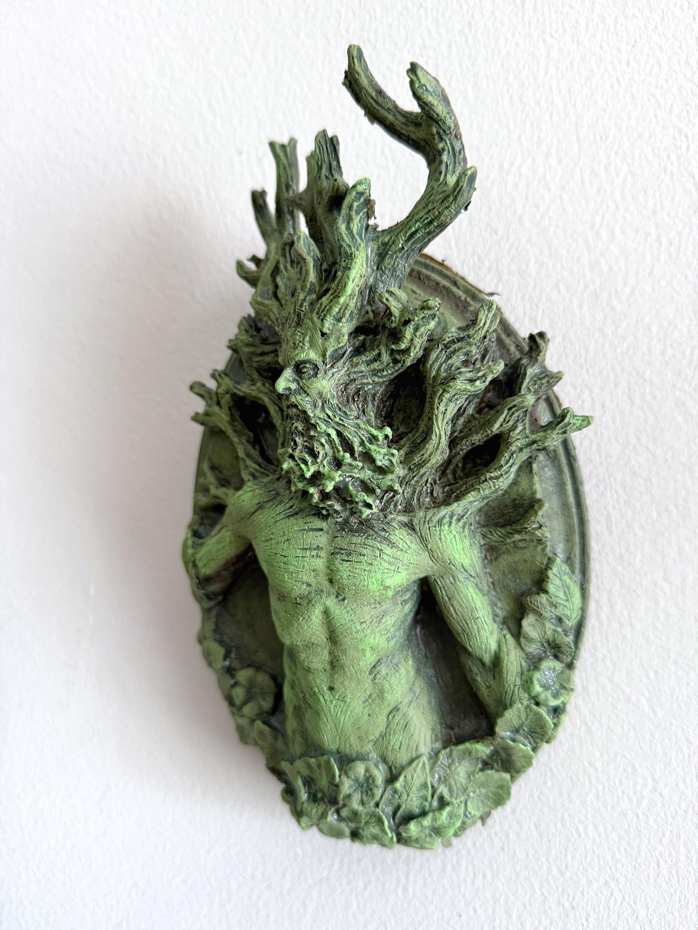 Green Man/ Cernunnos Wall Plaque, Hand Painted Resin Sculpture | Mythic Forest Creature Wall Art |Woodland Ent Wall Plaque for Nature Lovers