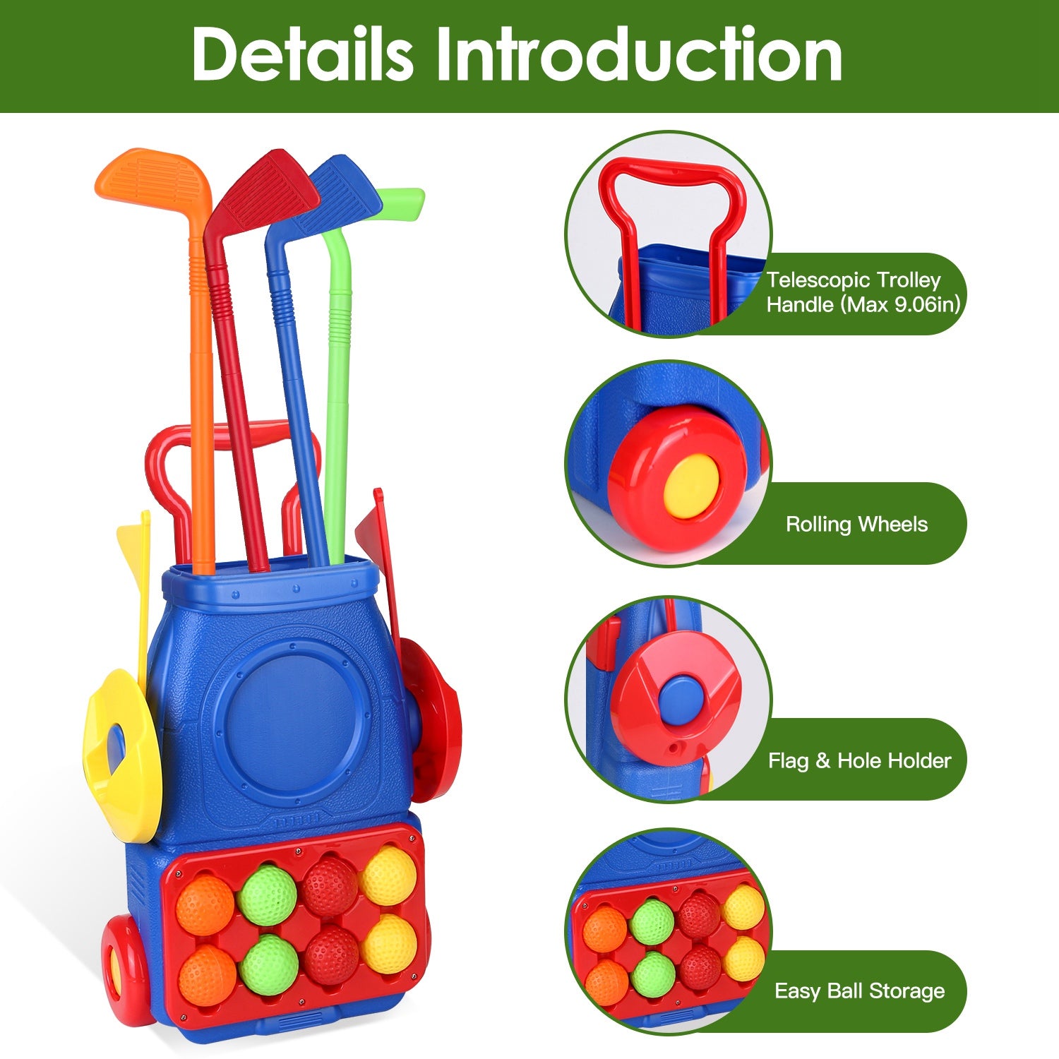 Toddler Golf Clubs Set Kids Golf Kits Toddler Golf Ball Game Play Set Golf Game with 4 Golf Sticks 8 Golf Balls 2 Golf Holes 1 Golf Mat for 3-6 Year O