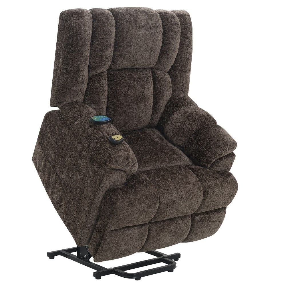 Pacay - Power Recliner With Lift & Heating & Massage - Brown Chenille
