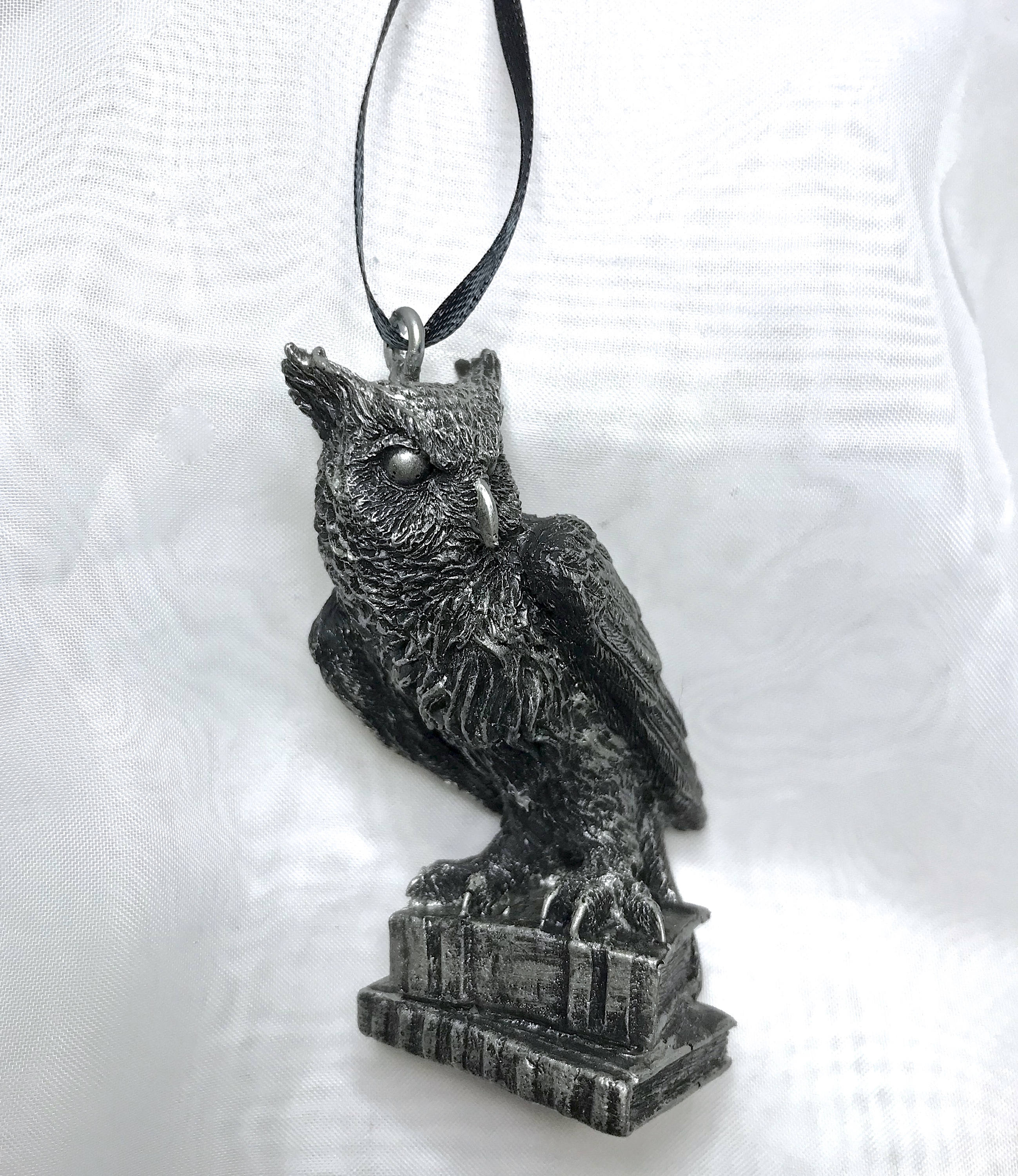Horned Owl: Witch’s Familiar Ornament, Hand Painted Resin Sculpture | Pagan Folklore Owl Figurine | Witchy Ornament for Gothic Holiday Decor